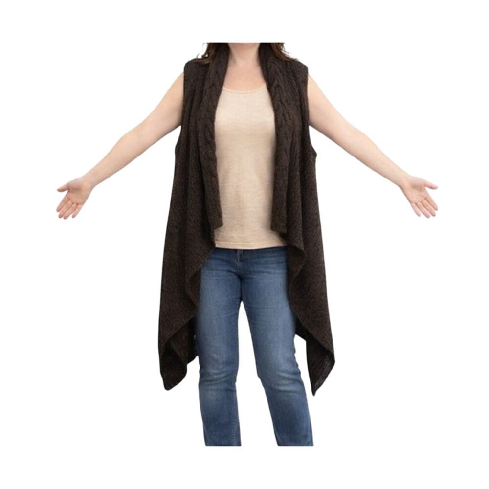 Vertigo Paris Shawl Size M Brown Wool Open Cardigan Sleeveless Wrap Sweater